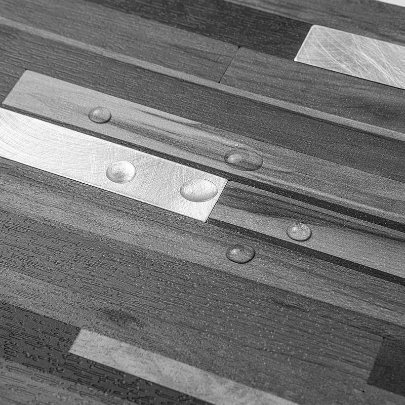 DICOFUN Peel and Stick Backsplash Tiles, Black & Grey Wood Look PVC Mixed Metal Stick on Backsplash Tiles, 1 Sheet - Image 2